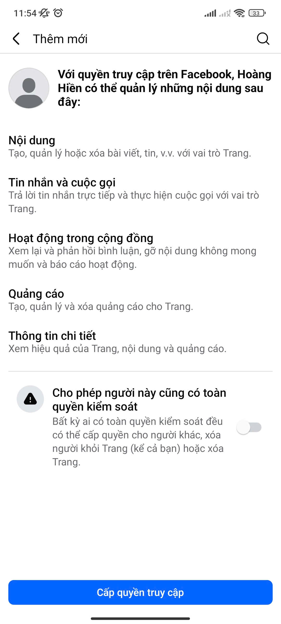 Cấp quyền truy cập&nbsp;