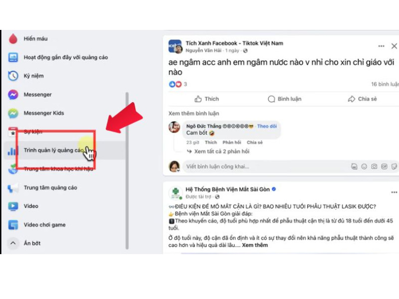 Truy cập Facebook Ads Manager để tạo video quảng c&aacute;o
