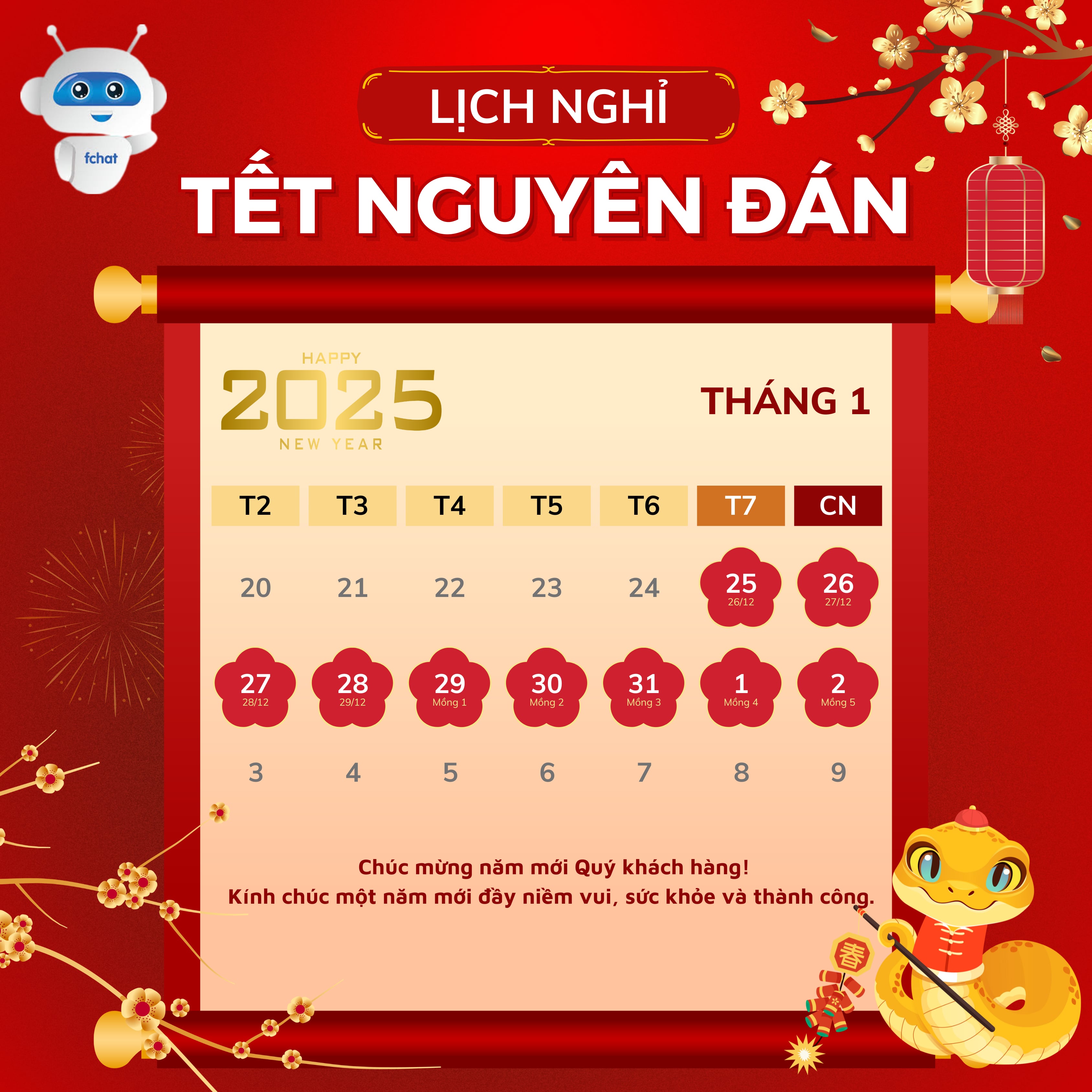 Thông báo lịch nghỉ Tết Nguyên Đán 2025