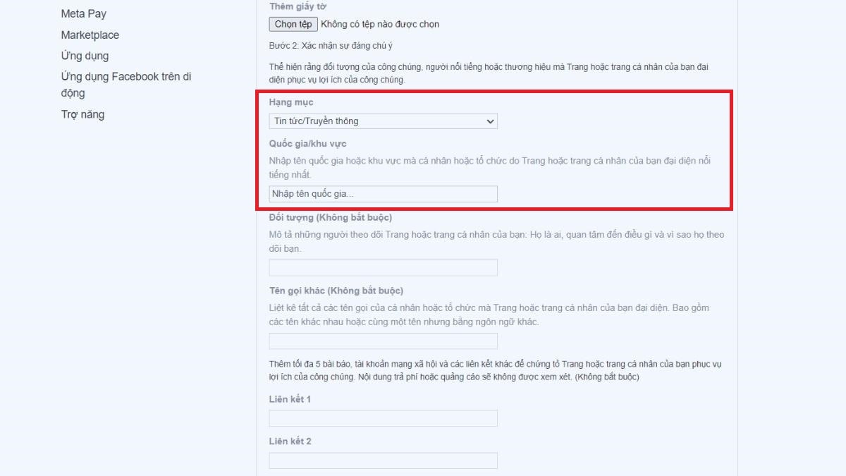 Hướng d&acirc;̃n c&aacute;ch đăng k&yacute; c&oacute; t&iacute;ch xanh Facebook - bước 3'