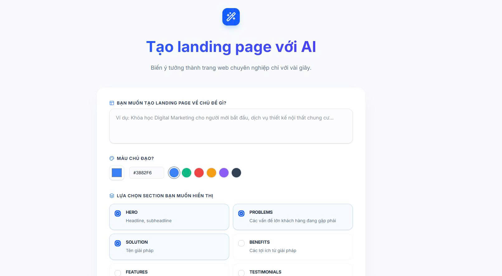 Tạo landing page bằng AI