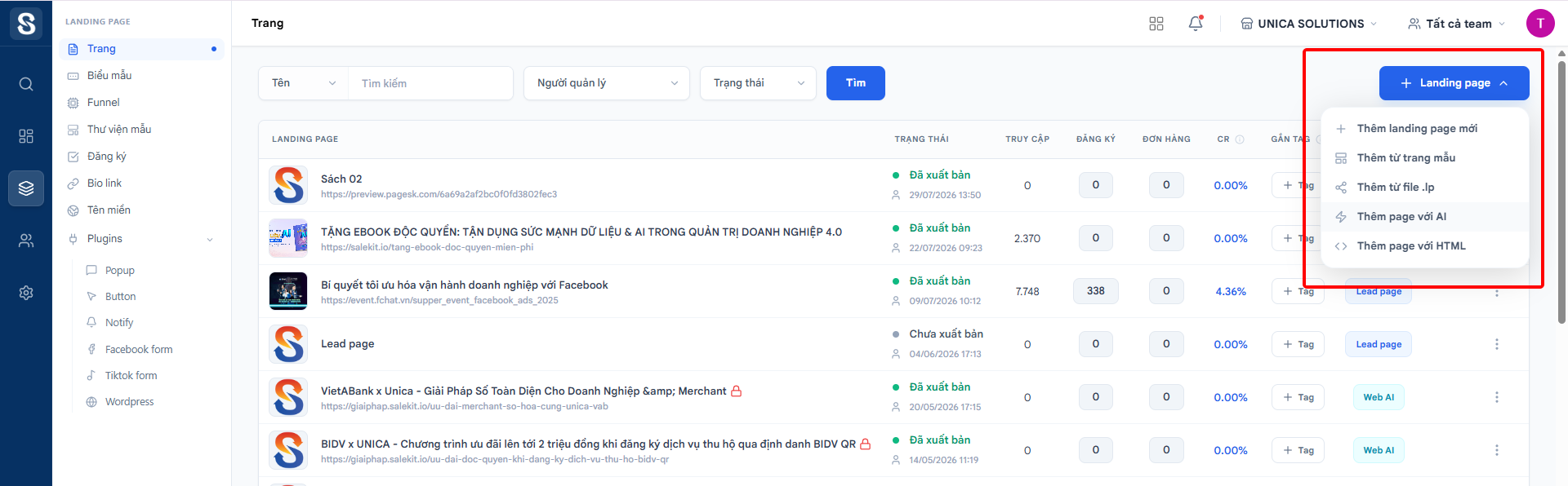 tạo landing page với salekit