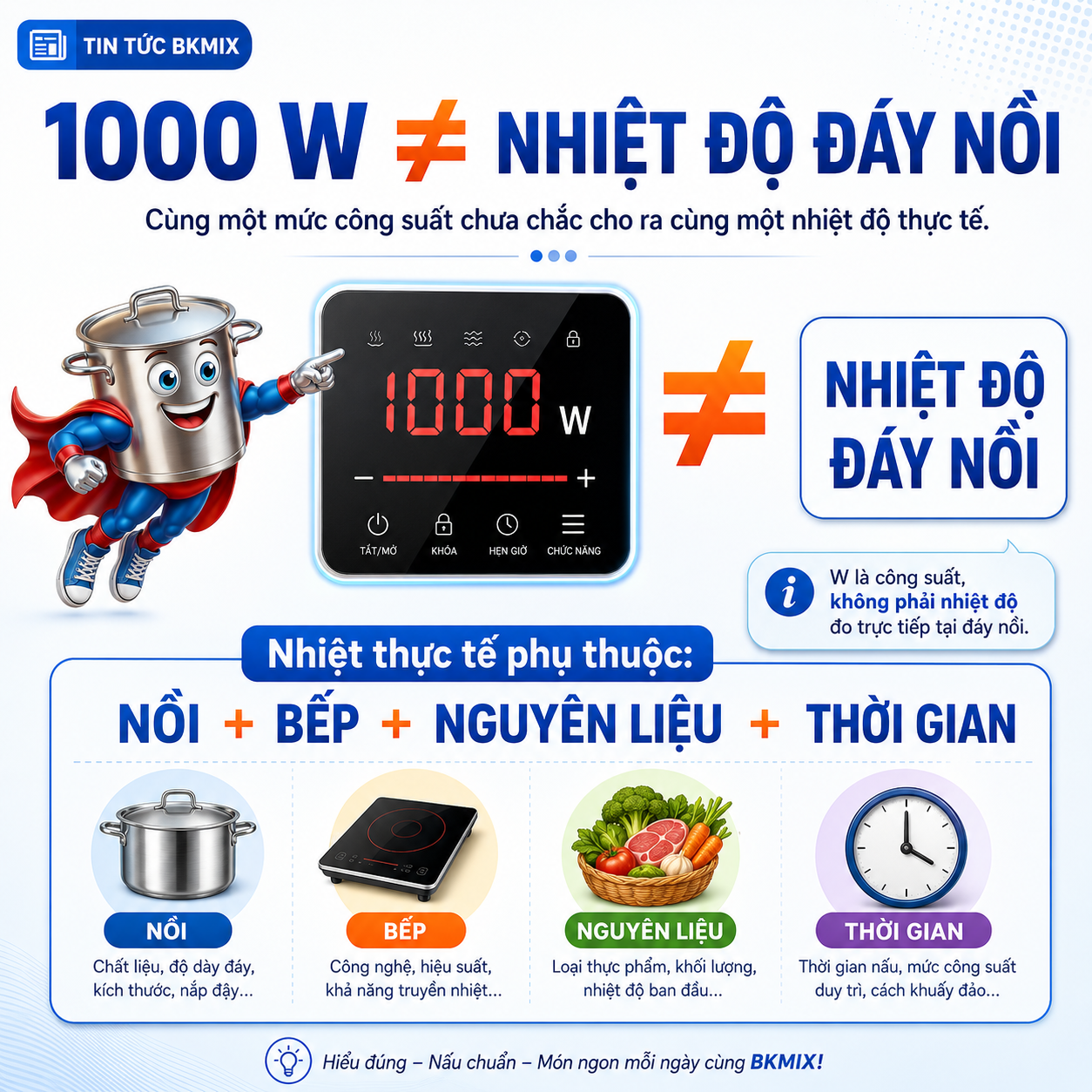 Công suất điện không phải nhiệt độ của đáy nồi